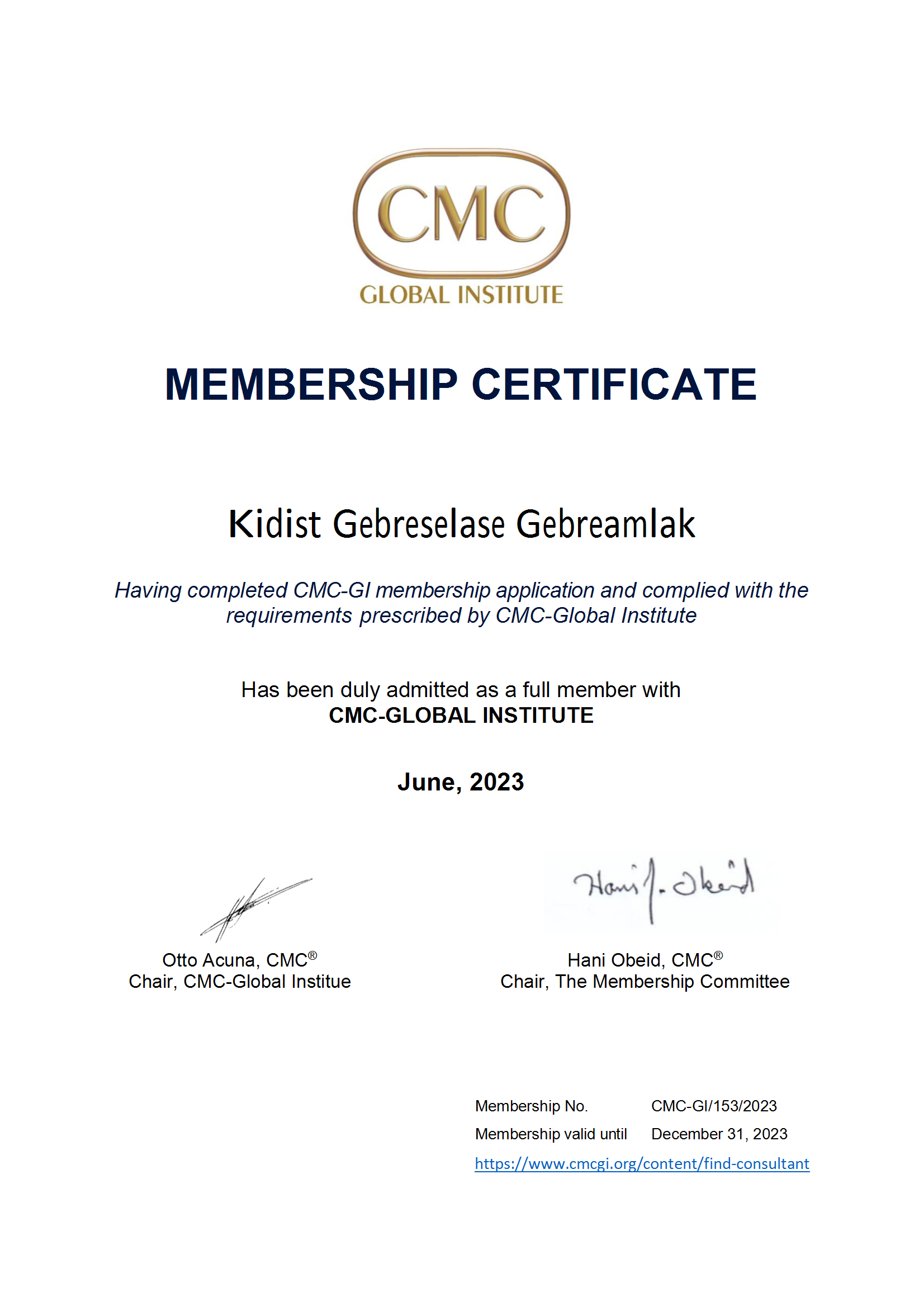 Congratulations to Our Esteemed CEO on Becoming a Full Member of Certified Management Consultants Global Institute (CMC-GI)